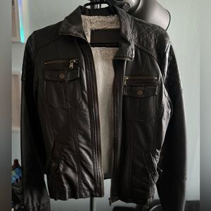 YMI Black Leather Jacket with Cream Lining